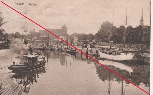 Stade hafen mit segelschiff - ak,